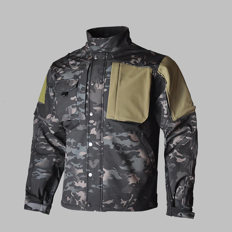 Военный фанат тактическая куртка Топы в стиле милитари зимняя уличная альпинистская охотничья походная Водонепроницаемая теплая мягкая оболочка флисовая ветрозащитная куртка - Цвет: black CP