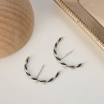 

Retro 100% Authentic 925 Sterling silver Braid Twisted Roped Twine Stud earrings Ear Cuff Charm Handmade TLE1136