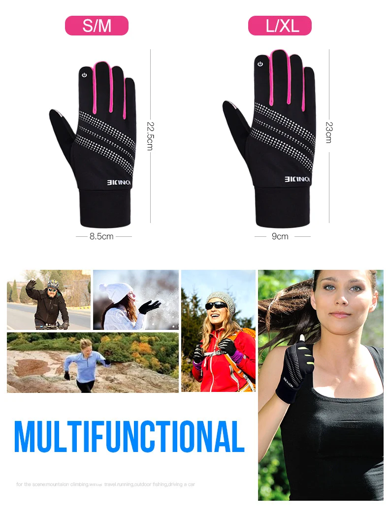 Outdoor Sports Men Women Run Gloves Winter Warm Windproof Cycling Running Hiking Motorcycle Full Finger Gloves