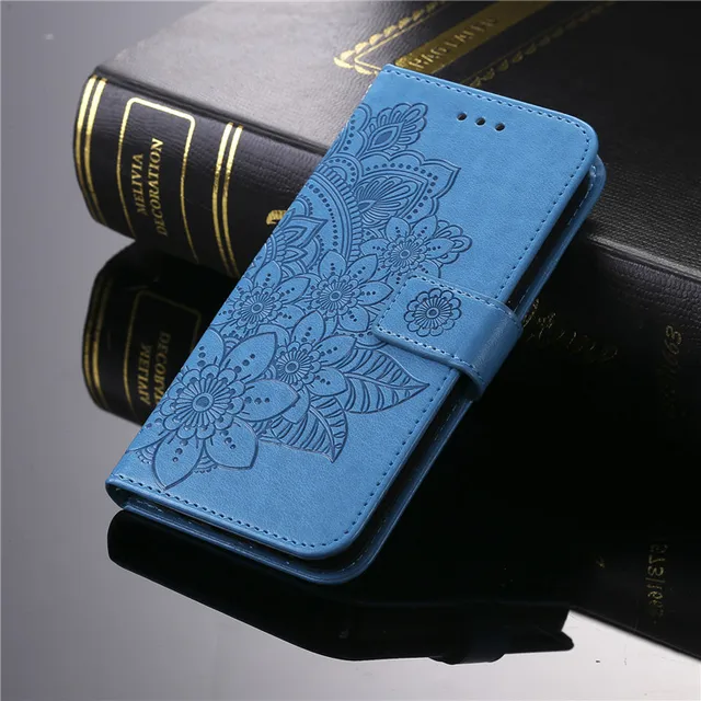 3D Flower Wallet Phone Case For iPhone 11 12 Pro Max 12 Mini XR X XS 7 8 Plus 6 6S SE 2020 Leather Holder Slots Flip Satnd Cover Blue