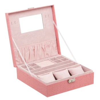 

Woman Lady Girls Portable Jewelry Organizer Earring/Ring/Necklace/Watch Etc Cosmetic Storage Container Box Case Pink