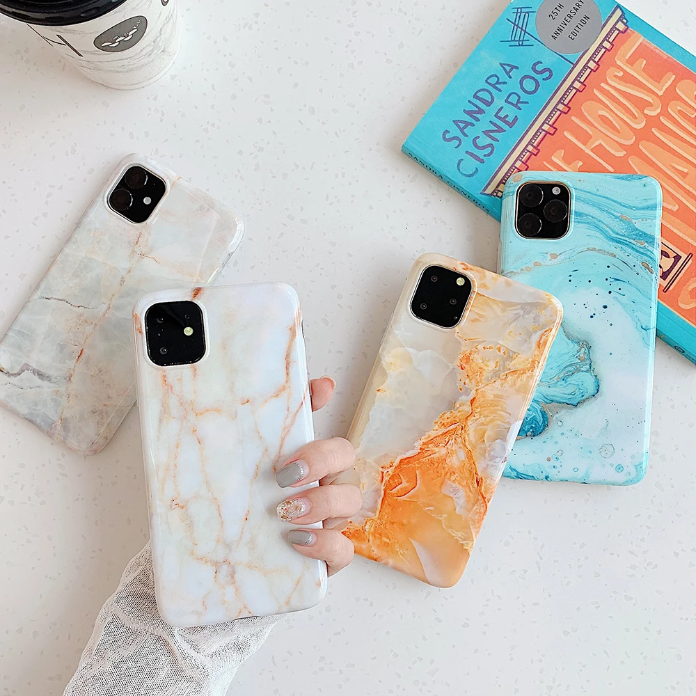 Чехол для телефона для iPhone 11 Pro Max XR XS Max 6 6S 7 8 Plus X Глянцевая трещины мрамор мягкий IMD полный корпус противоударный чехол