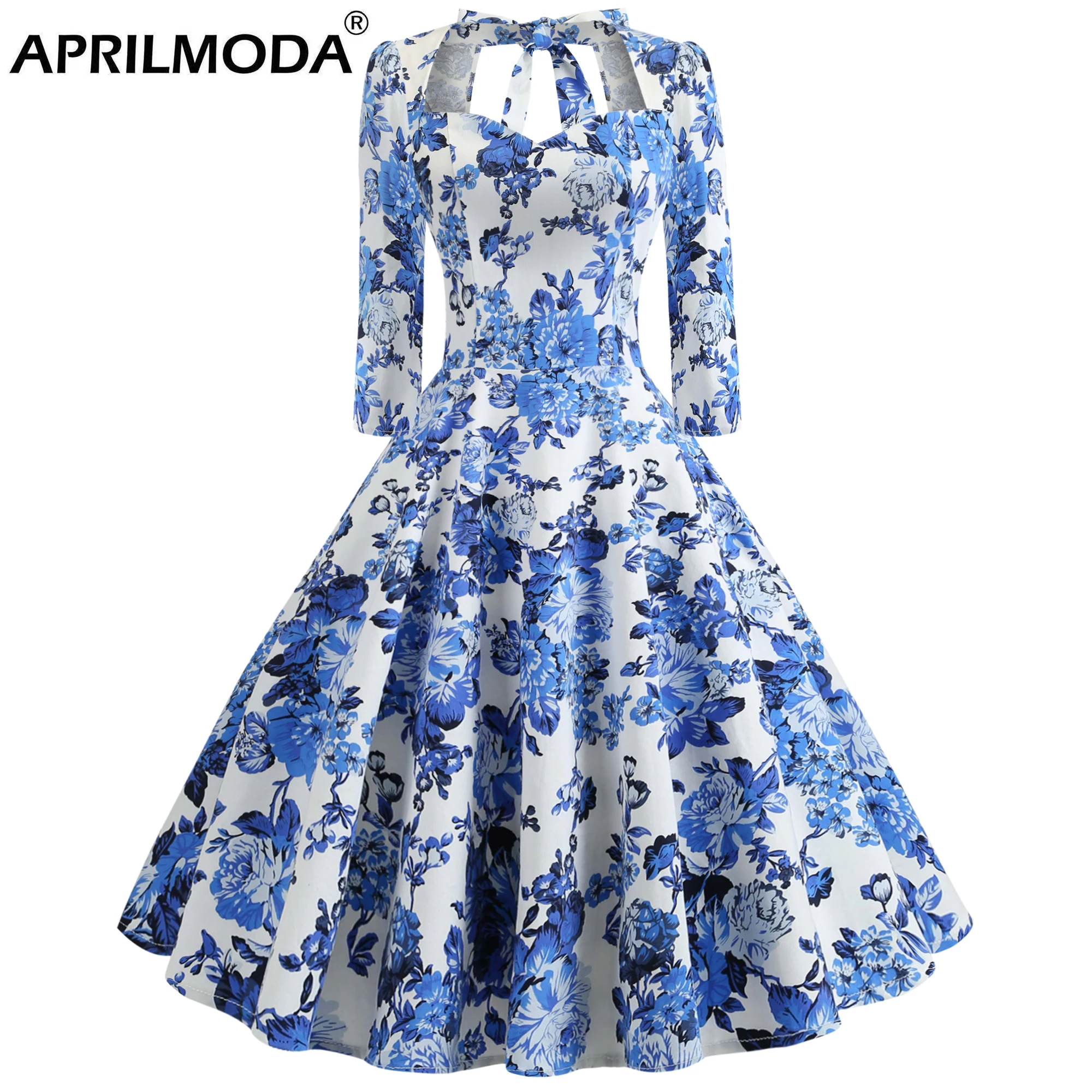 blue and white vintage dress