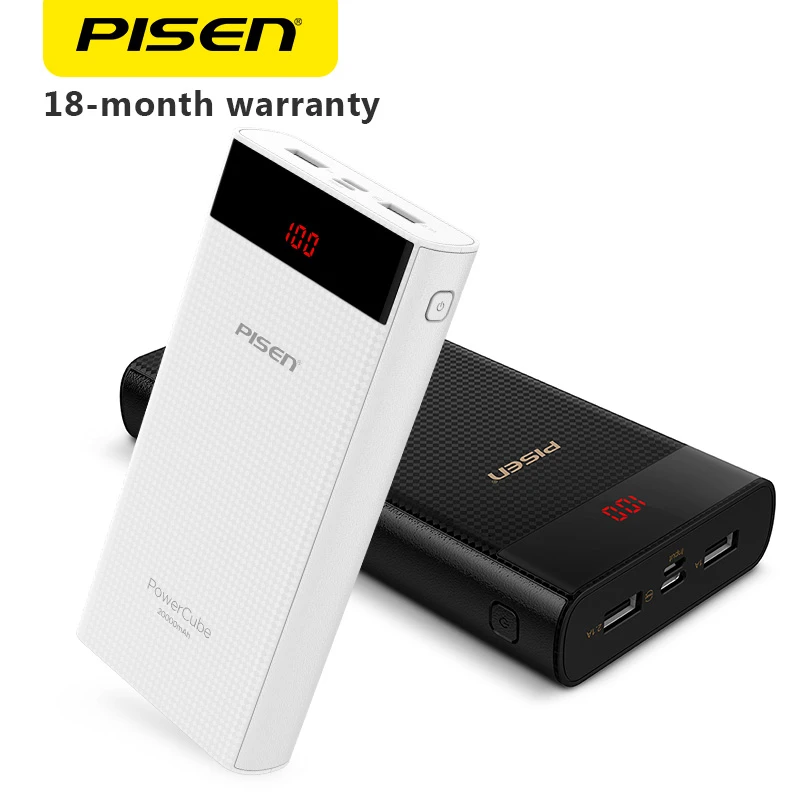 PowerBank Pisen Портативный внешний аккумулятор 20000 мАч. Поддежка TYPE-C. Micro USB. 2.1A, 1.5A, зарядка двух устройств