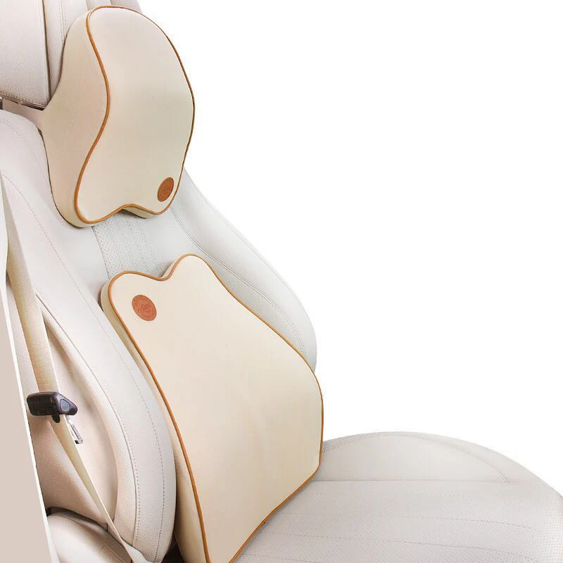 Beige Kit advanced Автомобильная подушка для шеи и подголовника с эффектом памяти, Автомобильная подушка для сиденья, поясничная Подушка для спины, набор подушек для автомобиля, массажер для отдыха водителя, аксессуары - Цвет: Beige Kit advanced