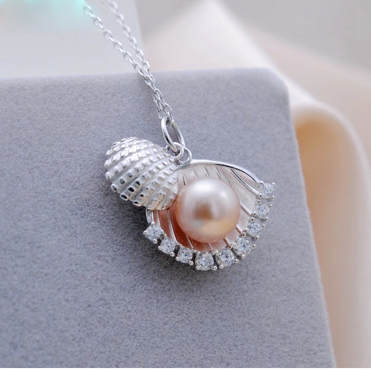 Pink pearl MeiBaPJ настоящая пресноводная жемчужина, роскошное ожерелье с подвеской в виде ракушки, 925 пробы, серебро, изящные вечерние ювелирные изделия для женщин - Цвет камня: Pink pearl