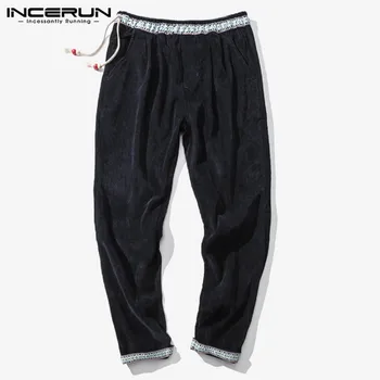 

INCERUN Winter Casual Men Corduroy Pants Elastic Waist 2020 Joggers Ethnic Fashion Trousers Men Leisrue Streetwear Harem Pants