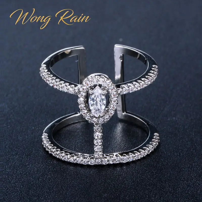 Wong Rain стерлингового серебра 925 искусственный муассанит драгоценный камень Свадебное обручальное кольцо ювелирных изделий один размер