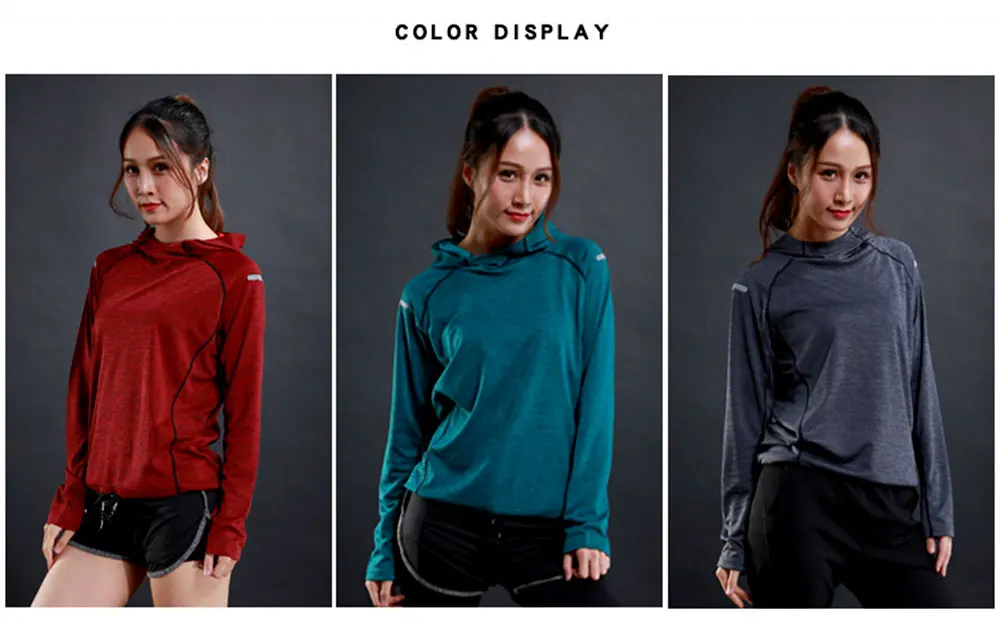 PRYDYC Women Running T Shirts thin Gym fitness Long Sleeves sweatshirts Yoga Clothing Quick Dry Training Breathable Hood Sports