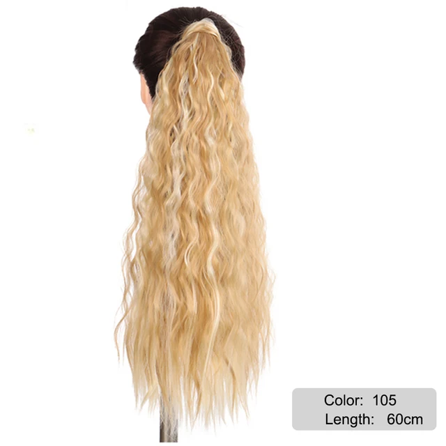 DIANQI Synthetic Corn Wavy Long Curly Ponytail Hairpiece Wrap on Clip Hair Extensions Black Pony Hair 105