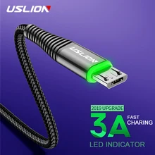 USLION-Cable Microusb 3A LED de 2m, Cable de datos de carga rápida para teléfono móvil Android, cargador Microusb para Samsung J7 Xiaomi Huawei