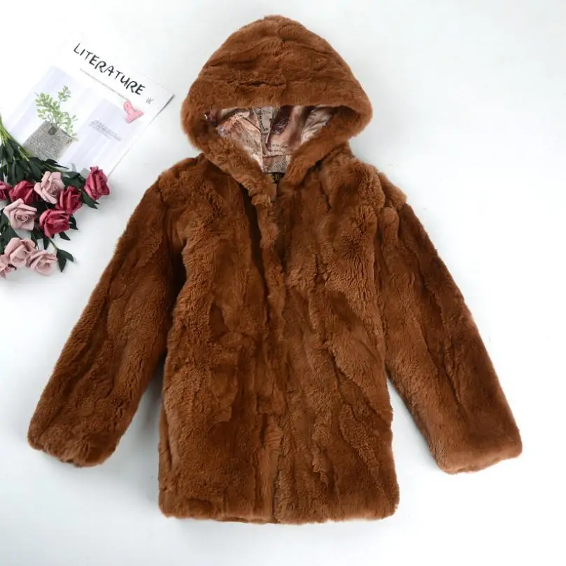 brown Пальто с натуральным кроличьим мехом детские куртки для девочек и мальчиков, коллекция года, зимняя утепленная теплая куртка с натуральным мехом Modis, детская одежда, верхняя одежда, Y1868 - Цвет: brown