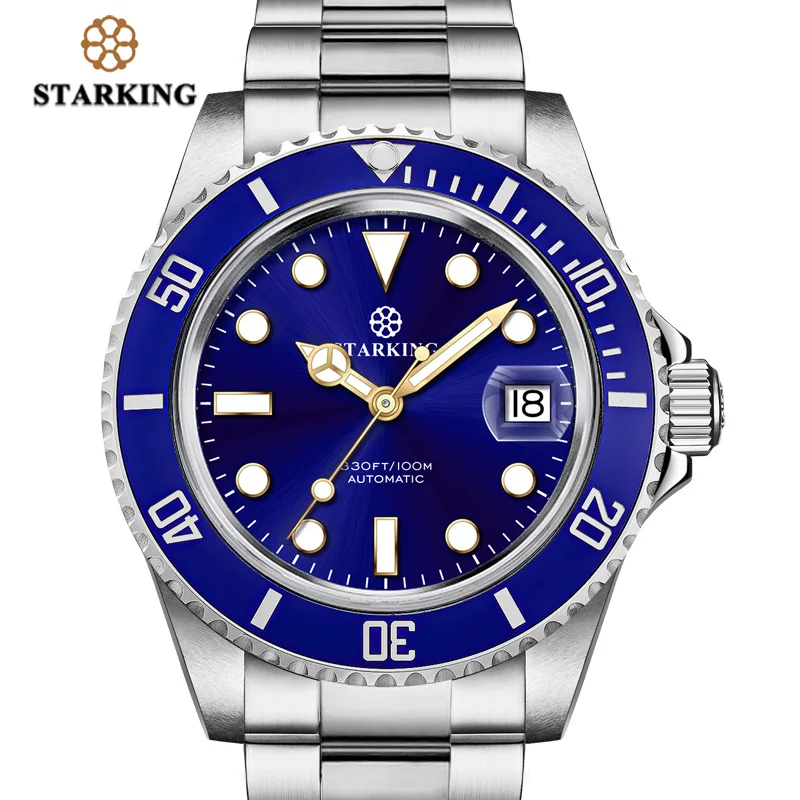 blue wristwatch STARKING, мужские часы, водостойкие, горячий зеленый призрак, часы, модные механические часы, часы с автоматической датой, светящиеся наручные часы, Rolexable - Цвет: blue wristwatch