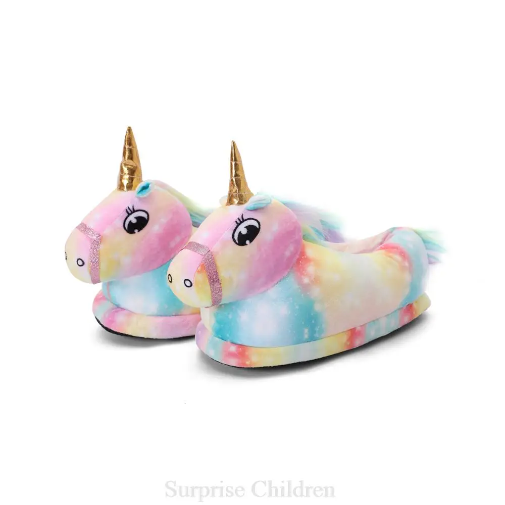 children's sandals Girl Rainbow Warm Slippers Cosplay Costume Matching Shoes Unicorn Warm Slippers For Children Funny Animal Tiger Bear Paw Shoes child shoes girl Children's Shoes