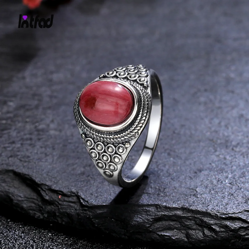 

Luxury Rhodochrosite Gemstone Ring Jewelry New 925 Sterling Silver Ring Wholesale Oval Tiger's Eye Rings Gift for Women