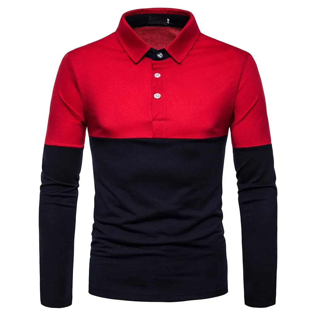 

2019 New Arrivals Men's Patchwork Button Slim Fit Turn-Down Collar Casual Male Long Sleeve Top Blouse Shirt