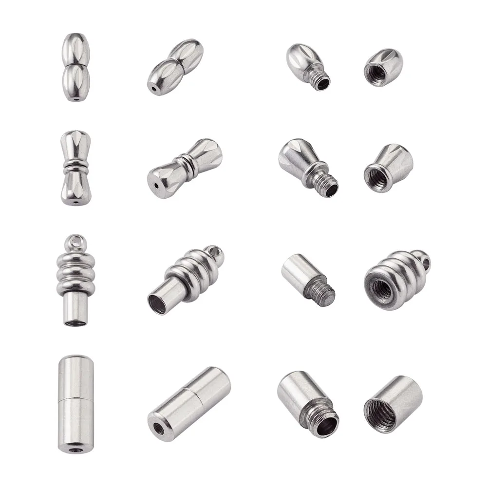 

16Sets 4 Styles 304 Stainless Steel Screw Clasps Stainless Steel Color 12x5mm Hole: 0.7mm