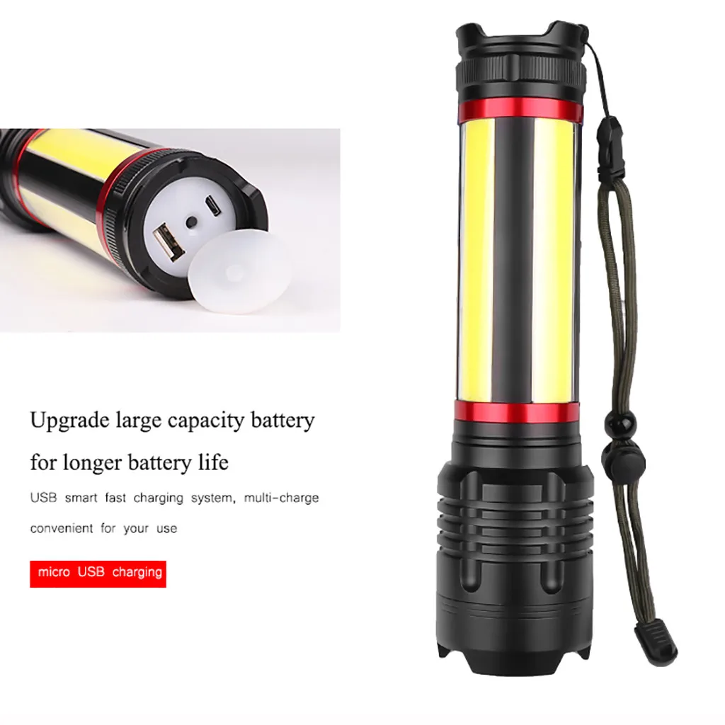 Светодиодный фонарик масштабируемый светодиодный фонарик XHP70+ COB USB перезаряжаемая водонепроницаемая лампа сверхъяркая#4