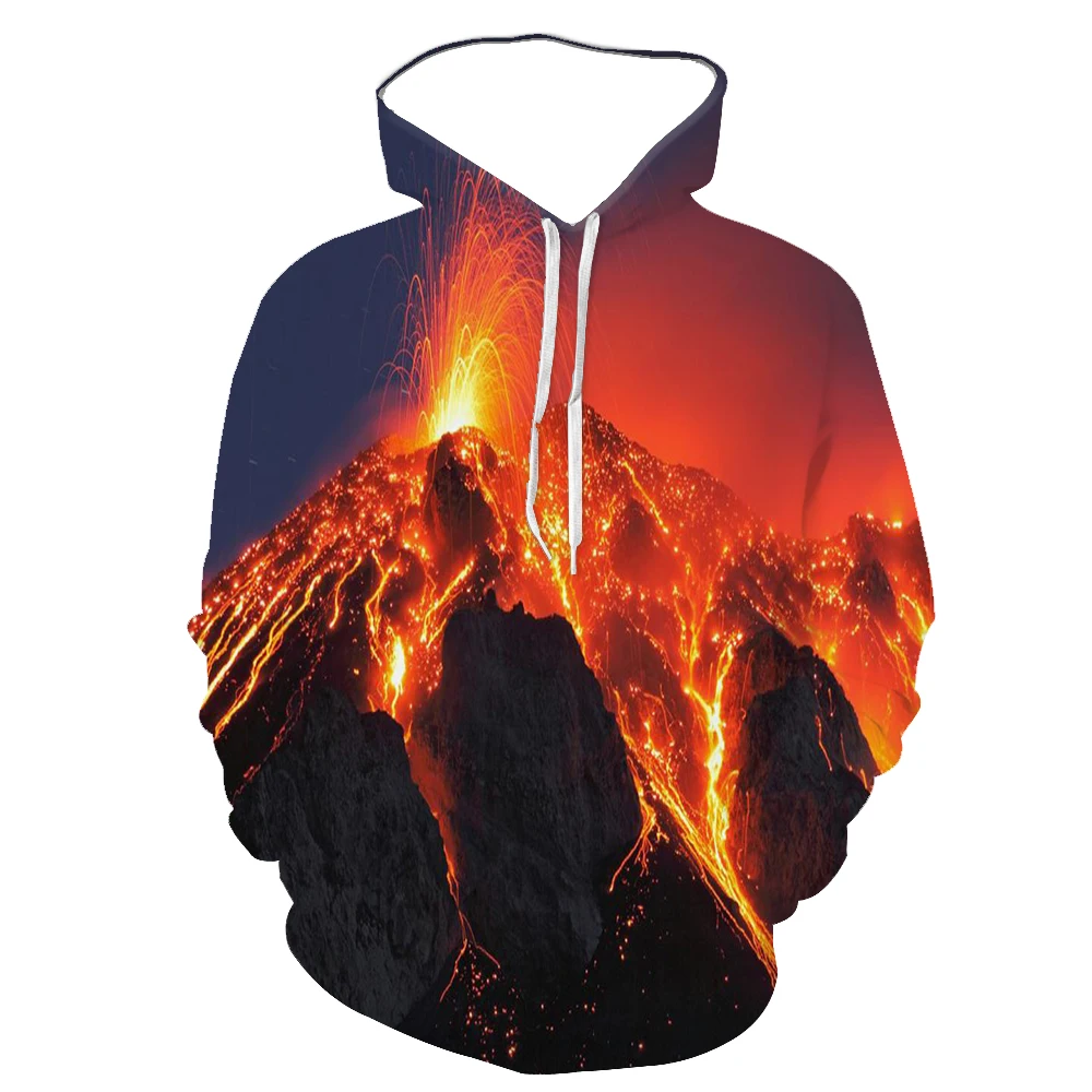 

European and American fashion 3D digital printing magma flame hot sale creative long sleeve sports hoodie