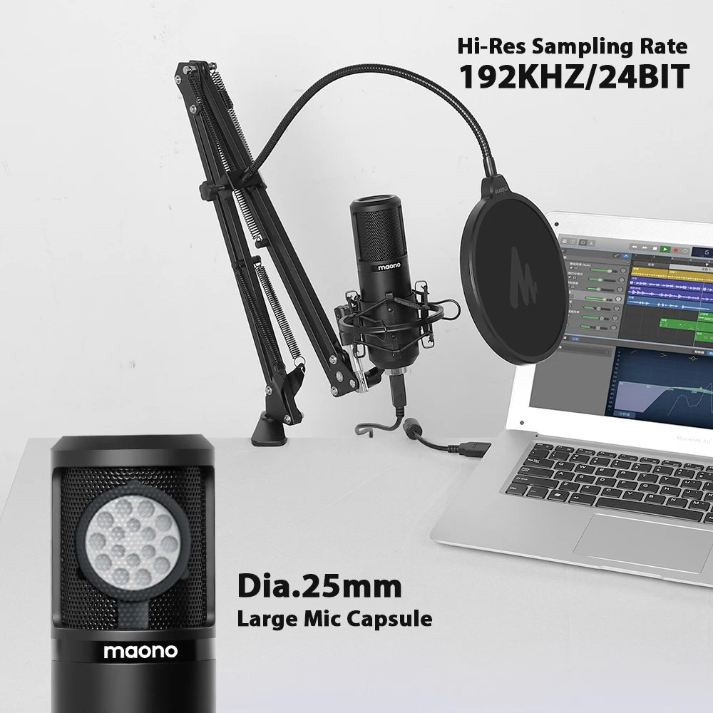 PM430 microfono USB 25mm diaframma grande 192KHZ/24Bit condensatore cardioide PC Mic per PC Youtube Gaming Studio registrazione 83