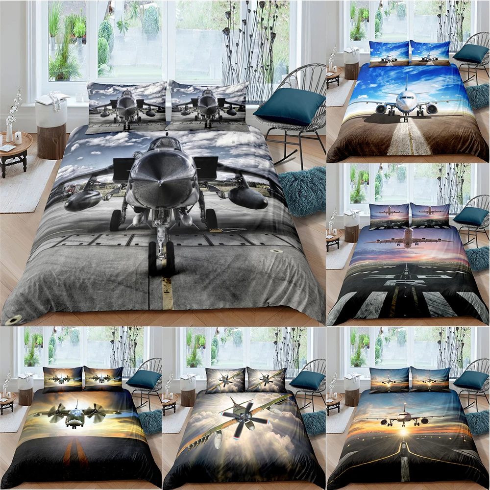 

Plane Bedding Set Modern Soft Lightweight Microfiber 2/3Pcs Duvet Cover With Pillowcase Full Single Double Size