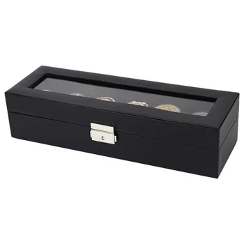 

Carbon Fiber 6-digit Watch Box Black Brown Carbon Fiber Leather 6 Grid Watch Storage Box Watch Box Holiday Gift Box