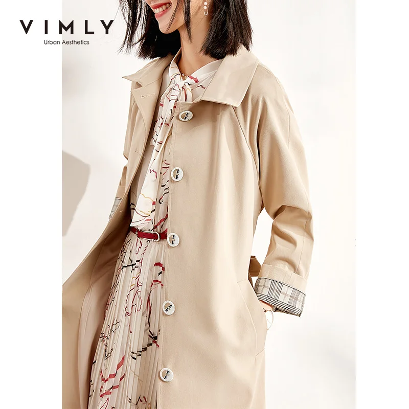 Vimly Trench Coat For Women Fashion Turn Down Coat