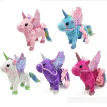 חמוד Unicorn בובת רצועה עף סוס יכול ללכת יכול לשיר קטיפה בובות עבור חשמלי Unicorn בפלאש צעצוע ילד מתנת יום הולדת(China)