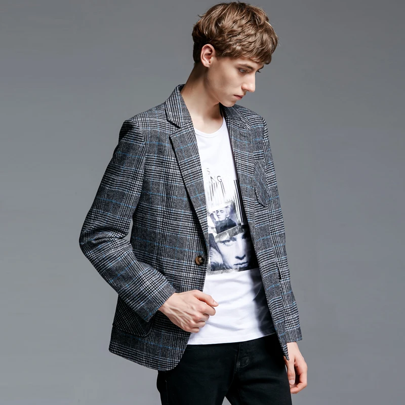 

Plaid Mens Luxury Single Buttons Men Spring And Autumn Veste Homme Costume Blazer Masculino Slim Fit
