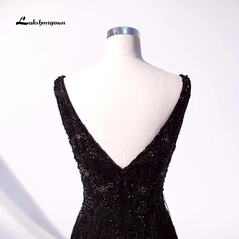 Lakshmigown, Черное вечернее платье с кисточками, длинное, с кристаллами, с бисером, с открытой спиной, официальное, вечернее платье, вечернее платье, Robe De Soiree