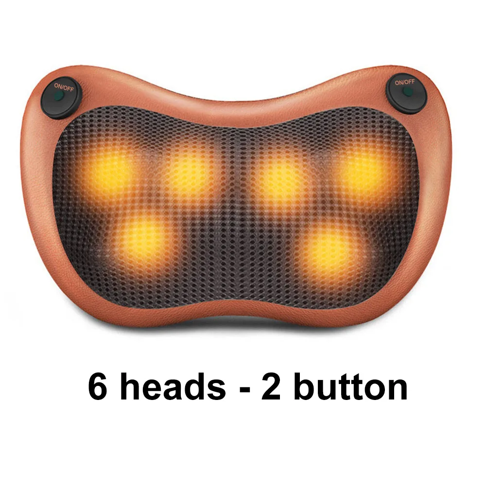 brown 2button 6head Шиацу массажная подушка головки автомобиля спины шеи Массажер домашний талии Электрический массаж тела массажер - Цвет: brown 2button 6head