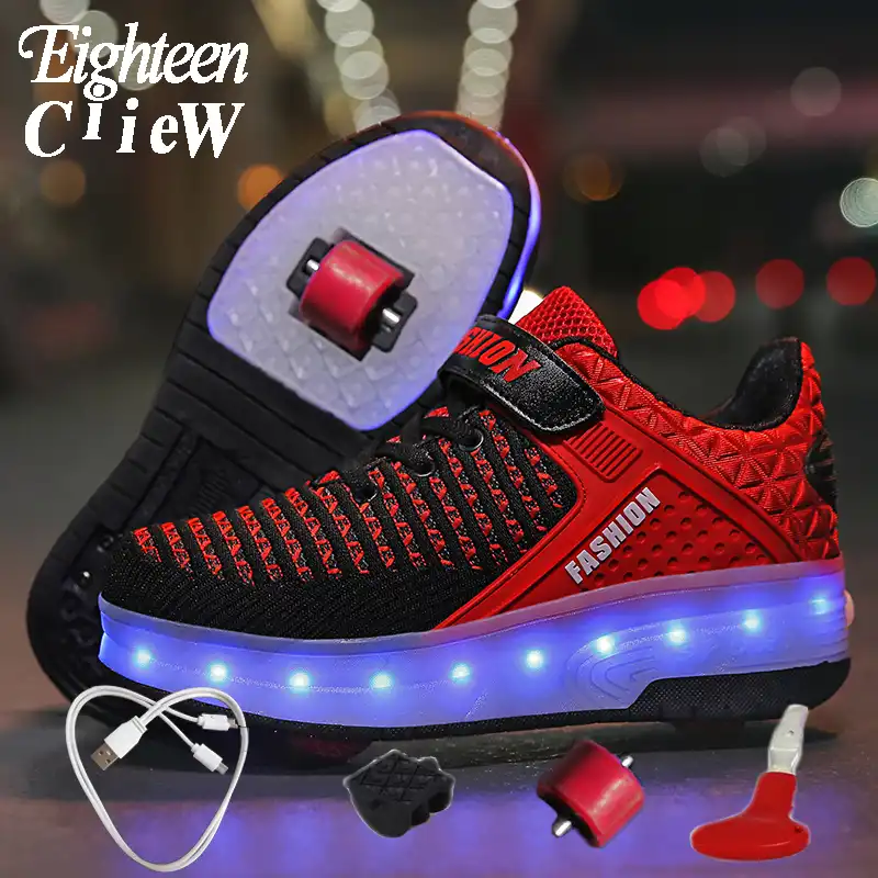 Size 29 40 Usb Charging Children S Shoes With Wheels And Lights Girls Led Shoes Sneakers Rollers For Boys Luminous Shoes Sneakers Aliexpress