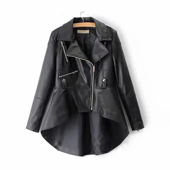 

PU Leather Women's Jacket Lapel Collar Long Sleeve Asymmetrical Plus Size Casual Coat Female 2020 Fashion New Clothes