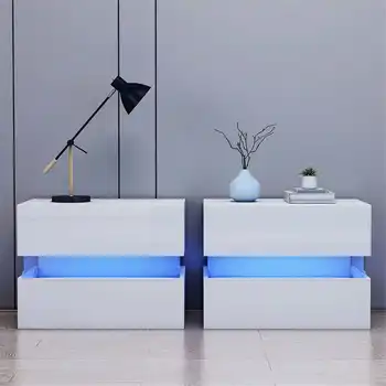 

24 inch Luxury Nightstand Drawer Storage Cabinet High Quality Small Night Table with LED Bedside Table Home Bedroom Furniture