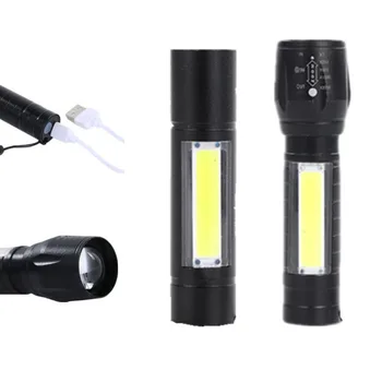 

COB XPE LED Mini Camping Emergency Flashlight Zoomable Torch USB Rechargeable Work Light Inspection Lamp Warning Strobe Light