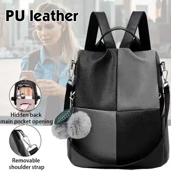 

Women Backpack Black PU Leather Fashion Backpacks Female Feminine Casual Large Capacity Vintage Shoulder Bags Anti Theft Backpa