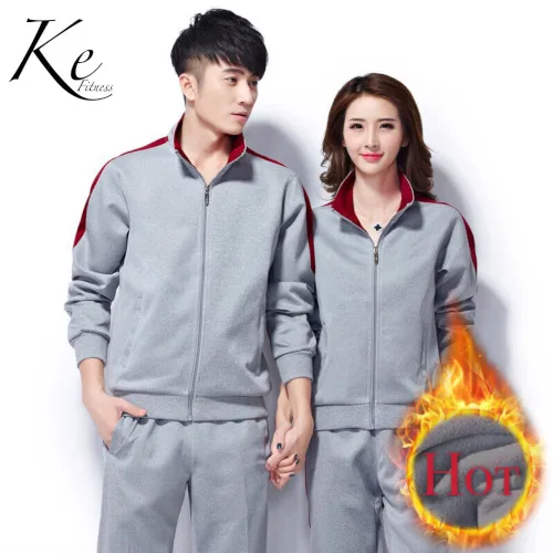Gris y Rojo KE Спортивный Костюм Бархатный зимний мужской женский спортивный комплект для влюбленных размера плюс Экстра большой спортивный костюм мужской женский свитер с длинными рукавами Спортивная одежда - Цвет: Gris y Rojo