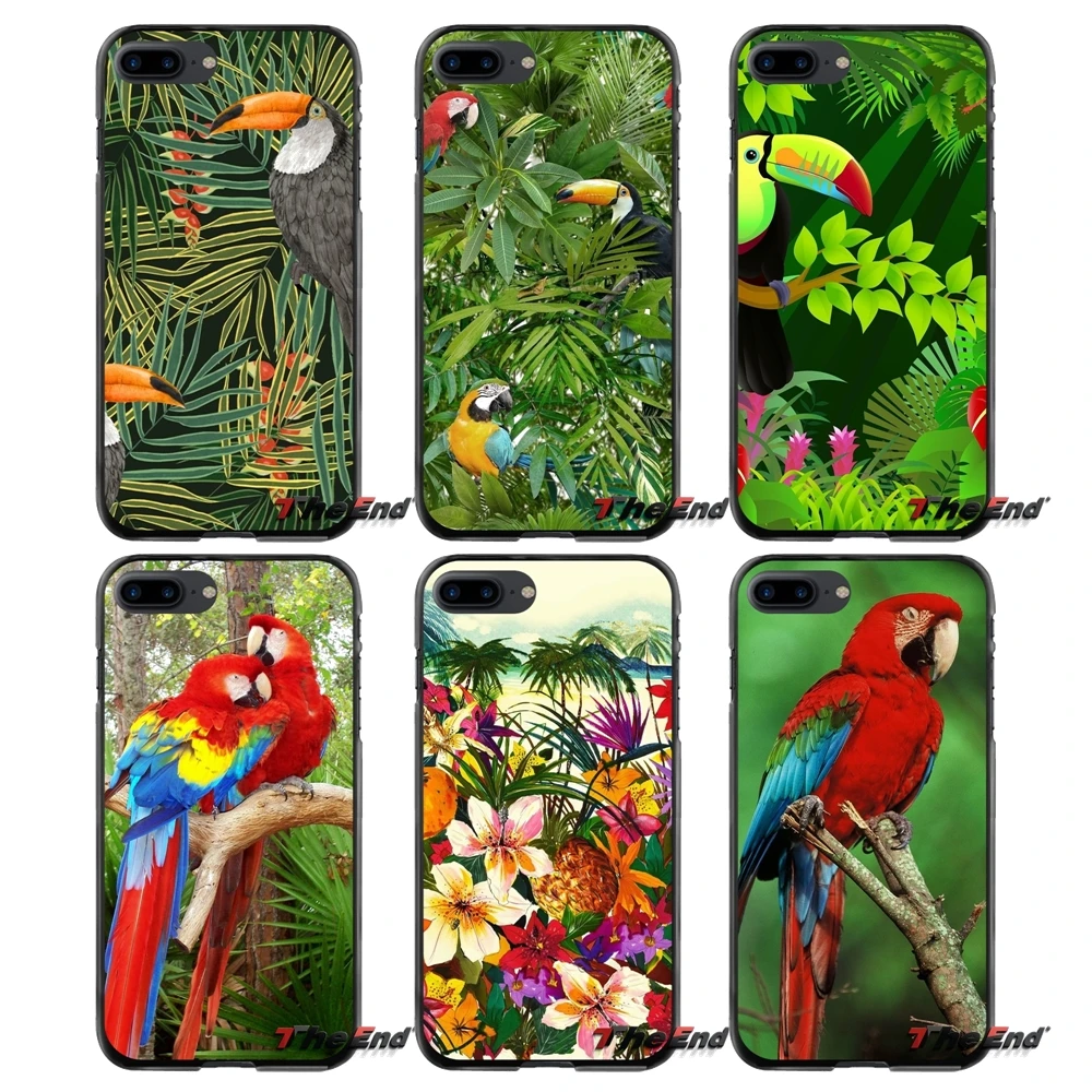 Жесткий чехол для телефона с принтом для Apple iPhone 4 4s 5 5S 5C SE 6 6S 7 8 Plus X iPod Touch 4 5 6 попугаев и тропических листьев джунглей