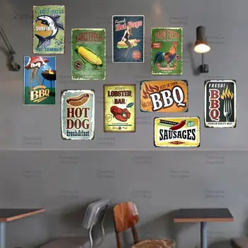 

BBQ HOT DOG CORN Retro Plaque Metal Tin Signs Cafe Bar Pub Signboard Wall Decor Vintage Nostalgia Plates 20x30cm