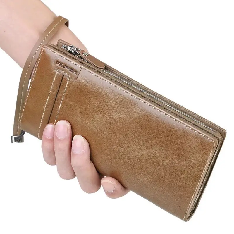 

WilliamPolo Full-Grain leather Long Wallet For Men Fashion Vintage Credit Card Holder Coin Purses Business Clutch Cowhide 17318