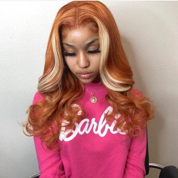 

Highlight Orange Colored Human Hair Wigs Pre Plucked Lace Front Human Hair Wigs Remy Body Wave Frontal Wig For Black Women