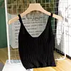 2020 Summer Women Sexy Crop Tank Top Ribbed Knit Spaghetti Strap Camisole V-Neck Solid Vest