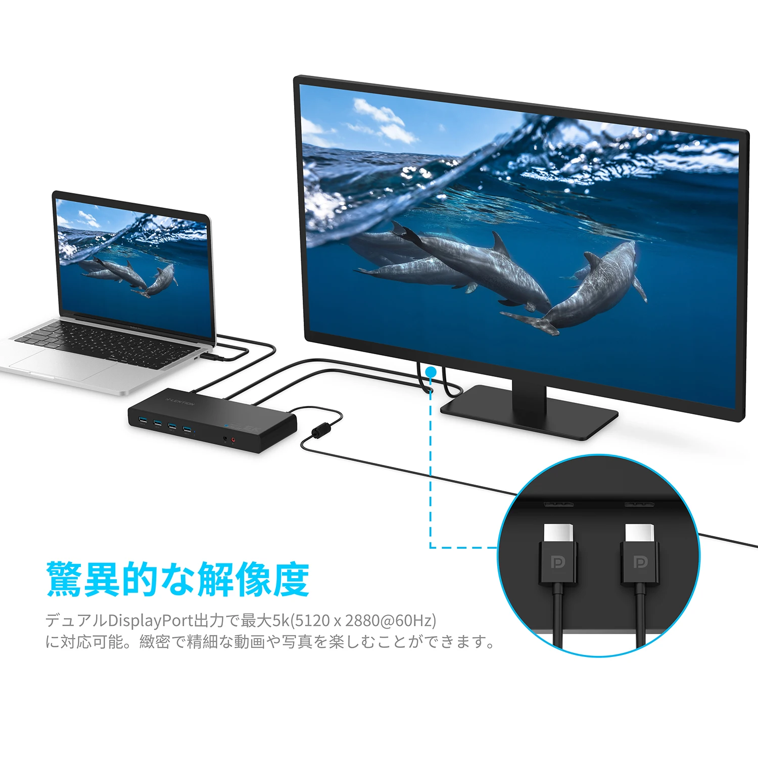 Lention 5K USB C & USB A Docking Station with HDMI & DisplayPort Dual 4K Displays, Gigabit Ethernet, Audio Adapter, 6 USB 3.0