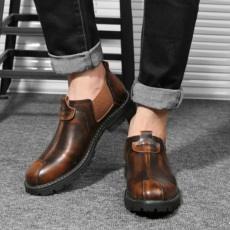 

Vintage Classic Male Outdoor Motorcycle Boot Autumn Genuine Leather Ankle Chelsea Boots Men Shoes A57-07