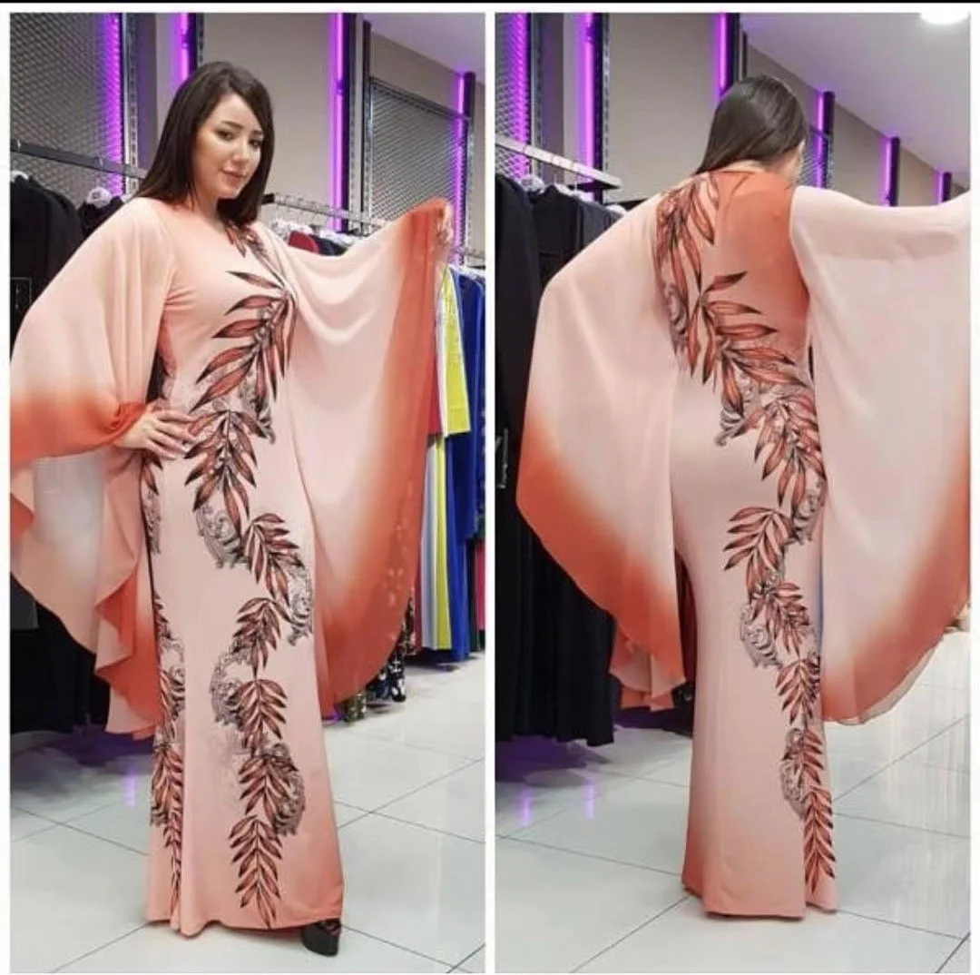 

2019 new arrival African Dresses for Women Print African Clothes Sexy Ruffle Sleeve V-neck Evening plus size long dress