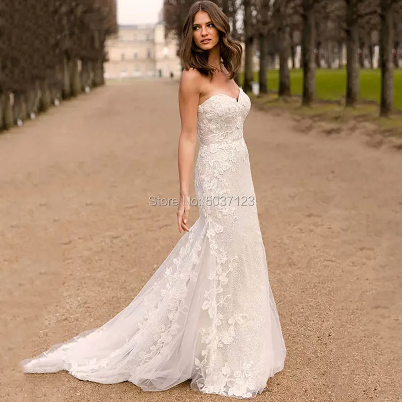 Vestido De Noiva кружевное свадебное платье с аппликацией Русалка Тюль без бретелек свадебное платье с открытой спиной суд поезд индивидуальный