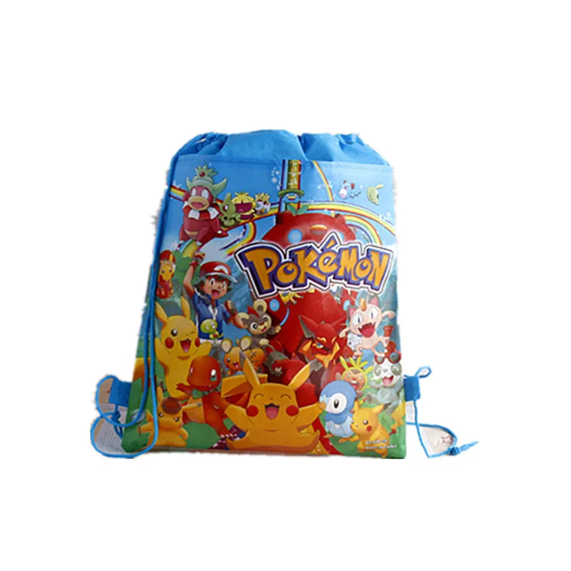 6/12pcs Pokemon Drawstring Pocket Storage Bag Plush Toy Anime Figure Pikachu cute casual Model Boys girls Kids Party Gift