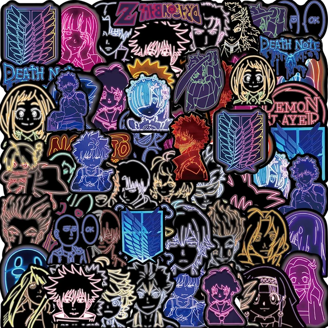 10/30/50PCS Neon Light Anime Stickers Mix Jujutsu Kaisen Attack on Titan Stickers DIY Car Phone Laptop Bike Toy Sticker for Kids 1