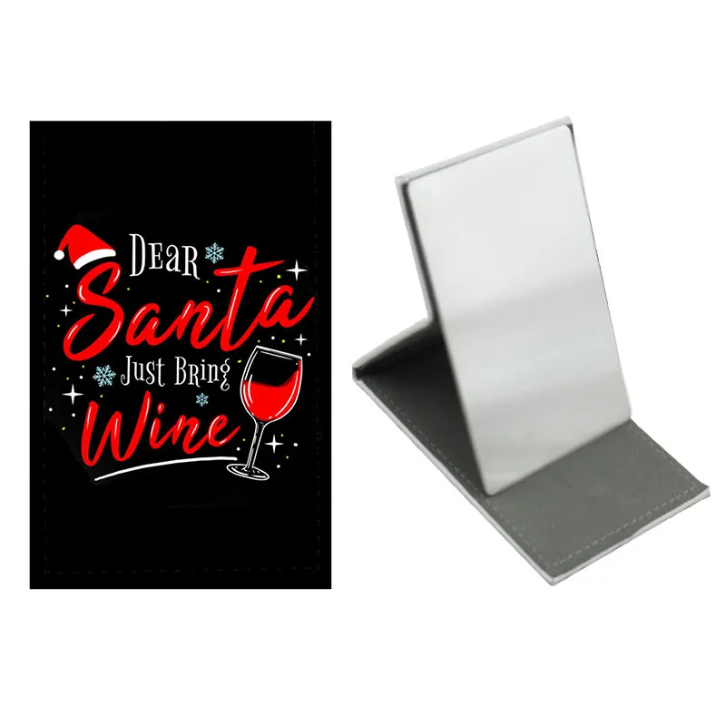 

JWEIJIAO Stainless Steel Makeup Mirror Portable Compact Pocket Mirror Santa Bring Wine Christmas Ultra-Thined Gift For Girl DS76