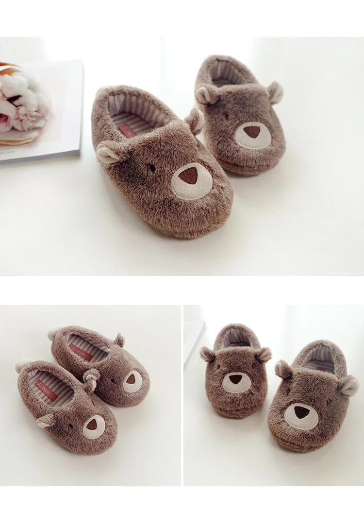 Suihyung/детские тапочки для мальчиков и девочек; зимние теплые пушистые тапочки; мягкая пушистая домашняя обувь; Детская плюшевая хлопковая обувь с животными